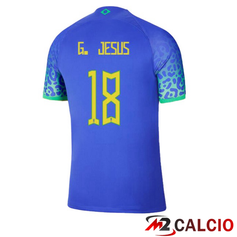 Maglie Calcio Personalizzate,Tute Calcio Squadre,Maglia Nazionale Italiana Calcio | Maglie Calcio Brasile (G. JESUS 18) Seconda Blu 2022/2023