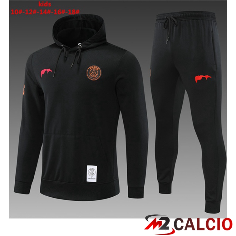 Maglie Calcio Personalizzate,Tute Calcio Squadre,Maglia Nazionale Italiana Calcio | Insieme Giacca Con Cappuccio Tuta Paris PSG Bambino Nero 2022/2023