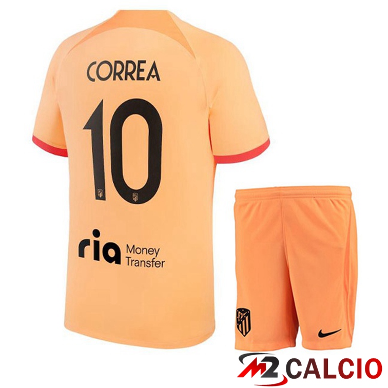 Maglie Calcio Personalizzate,Tute Calcio Squadre,Maglia Nazionale Italiana Calcio | Maglie Calcio Atletico Madrid (CORREA 10) Bambino Terza Arancione 2022/2023