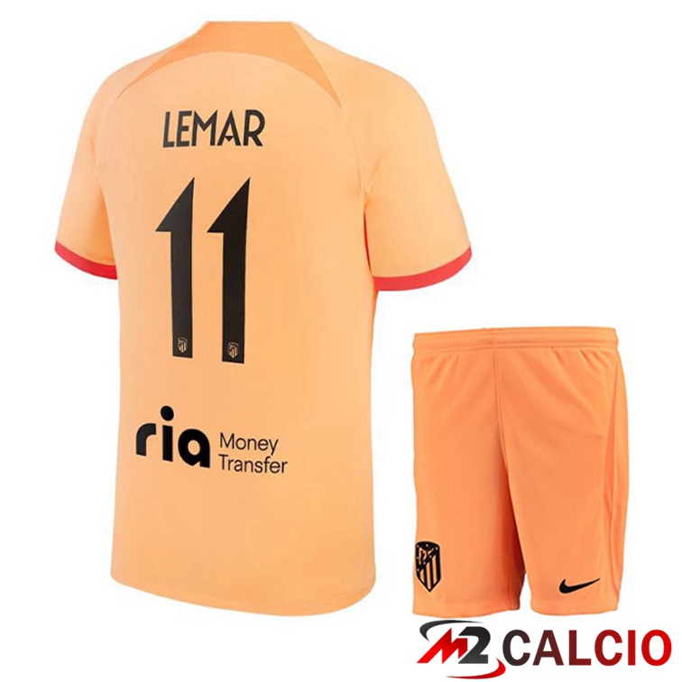 Maglie Calcio Personalizzate,Tute Calcio Squadre,Maglia Nazionale Italiana Calcio | Maglie Calcio Atletico Madrid (LEMAR 11) Bambino Terza Arancione 2022/2023