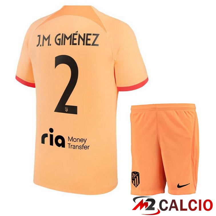 Maglie Calcio Personalizzate,Tute Calcio Squadre,Maglia Nazionale Italiana Calcio | Maglie Calcio Atletico Madrid (J.M GIMÉNEZ 2) Bambino Terza Arancione 2022/2023