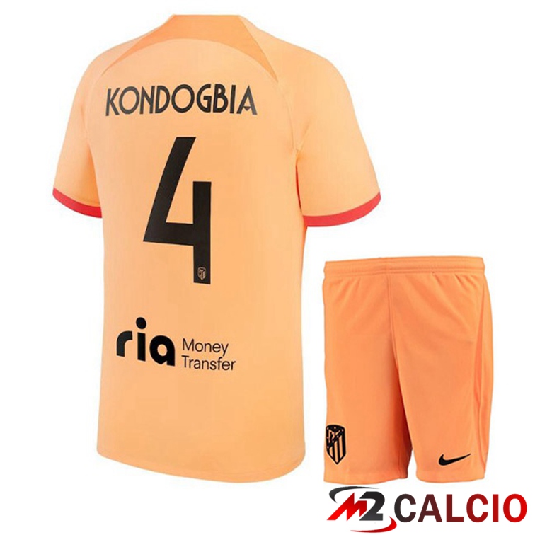 Maglie Calcio Personalizzate,Tute Calcio Squadre,Maglia Nazionale Italiana Calcio | Maglie Calcio Atletico Madrid (KONDOGBIA 4) Bambino Terza Arancione 2022/2023