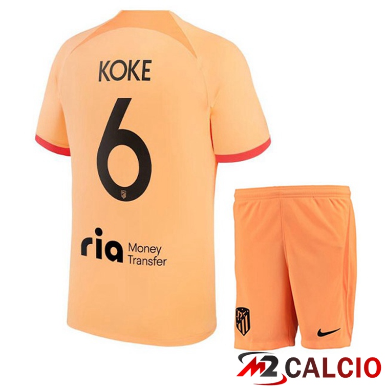 Maglie Calcio Personalizzate,Tute Calcio Squadre,Maglia Nazionale Italiana Calcio | Maglie Calcio Atletico Madrid (KOKE 6) Bambino Terza Arancione 2022/2023