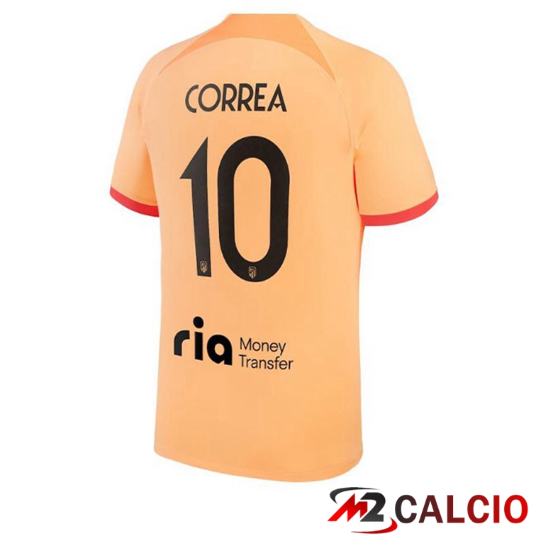 Maglie Calcio Personalizzate,Tute Calcio Squadre,Maglia Nazionale Italiana Calcio | Maglie Calcio Atletico Madrid (CORREA 10) Terza Arancione 2022/2023