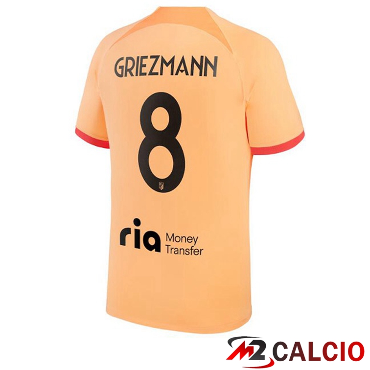 Maglie Calcio Personalizzate,Tute Calcio Squadre,Maglia Nazionale Italiana Calcio | Maglie Calcio Atletico Madrid (GRIEZMANN 8) Terza Arancione 2022/2023