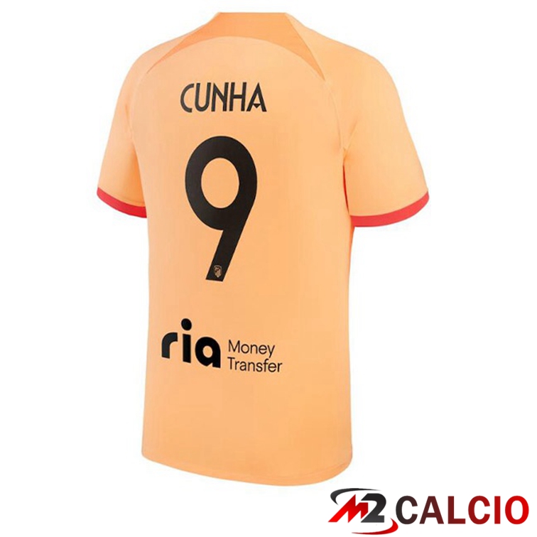 Maglie Calcio Personalizzate,Tute Calcio Squadre,Maglia Nazionale Italiana Calcio | Maglie Calcio Atletico Madrid (CUNHA 9) Terza Arancione 2022/2023