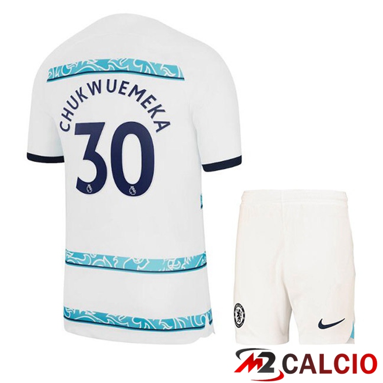 Maglie Calcio Personalizzate,Tute Calcio Squadre,Maglia Nazionale Italiana Calcio | Maglie Calcio FC Chelsea (CHUKWUEMEKA 30) Bambino Seconda Bianco 2022/2023