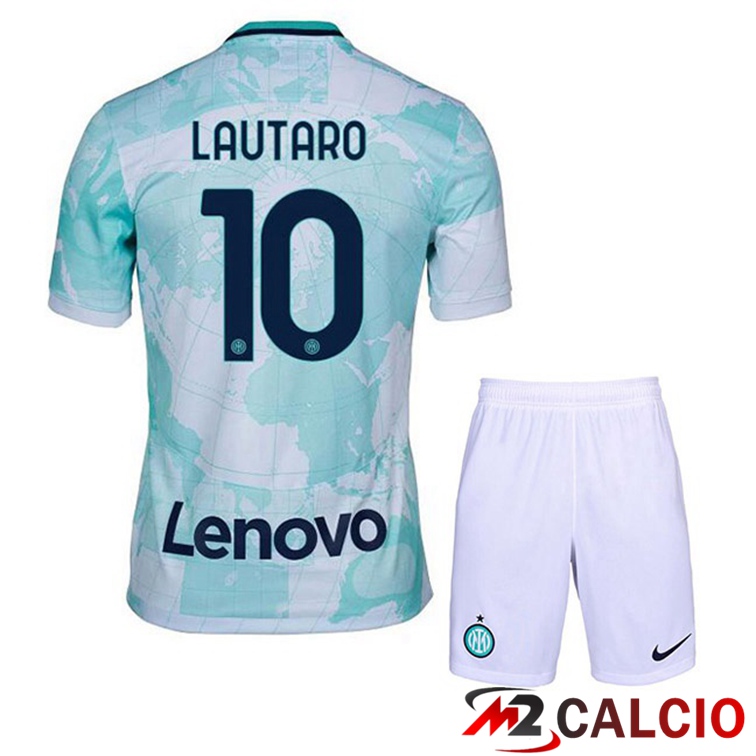 Maglie Calcio Personalizzate,Tute Calcio Squadre,Maglia Nazionale Italiana Calcio | Maglie Calcio Inter Milan (LAUTARO 10) Bambino Seconda Bianco Verde 2022/2023