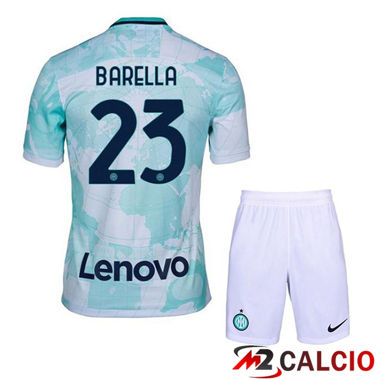 Maglie Calcio Personalizzate,Tute Calcio Squadre,Maglia Nazionale Italiana Calcio | Maglie Calcio Inter Milan (BARELLA 23) Bambino Seconda Bianco Verde 2022/2023