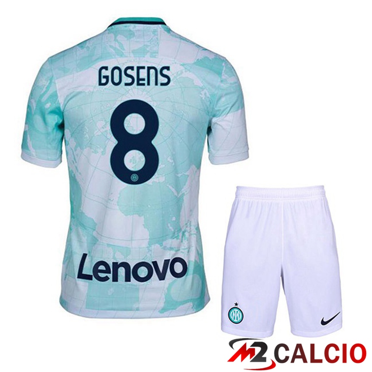 Maglie Calcio Personalizzate,Tute Calcio Squadre,Maglia Nazionale Italiana Calcio | Maglie Calcio Inter Milan (GOSENS 8) Bambino Seconda Bianco Verde 2022/2023