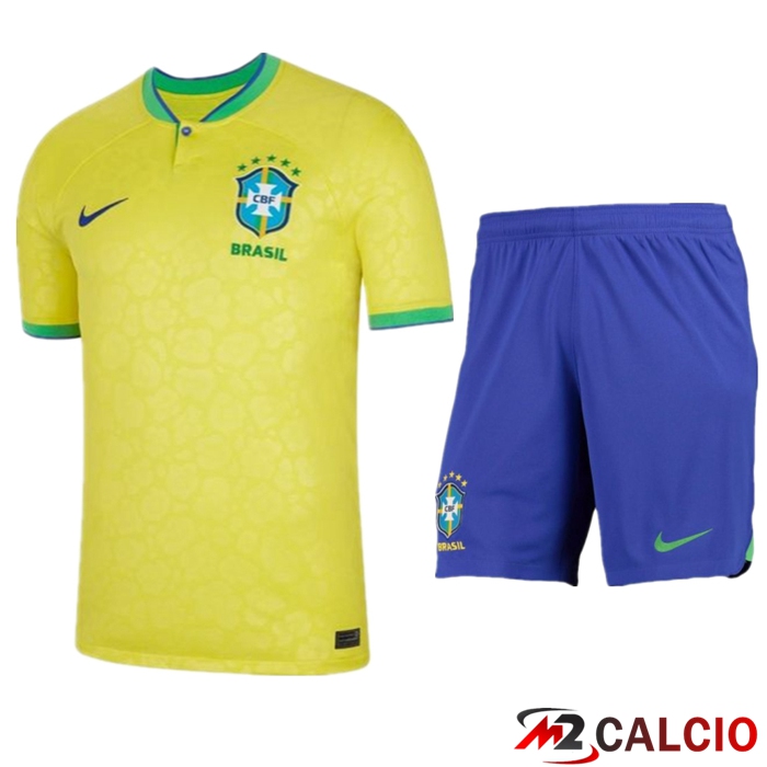 Maglie Calcio Personalizzate,Tute Calcio Squadre,Maglia Nazionale Italiana Calcio | Insieme Maglie Calcio Brasile Prima + Pantaloncini Coppa Del Mondo 2022