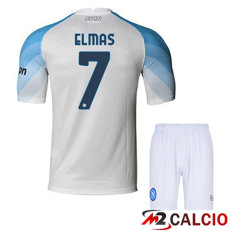 Maglie Calcio Personalizzate,Tute Calcio Squadre,Maglia Nazionale Italiana Calcio | Maglie Calcio SSC Napoli (Elmas 7) Bambino Prima Bianco 2022/2023