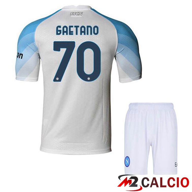 Maglie Calcio Personalizzate,Tute Calcio Squadre,Maglia Nazionale Italiana Calcio | Maglie Calcio SSC Napoli (Gaetano 70) Bambino Prima Bianco 2022/2023