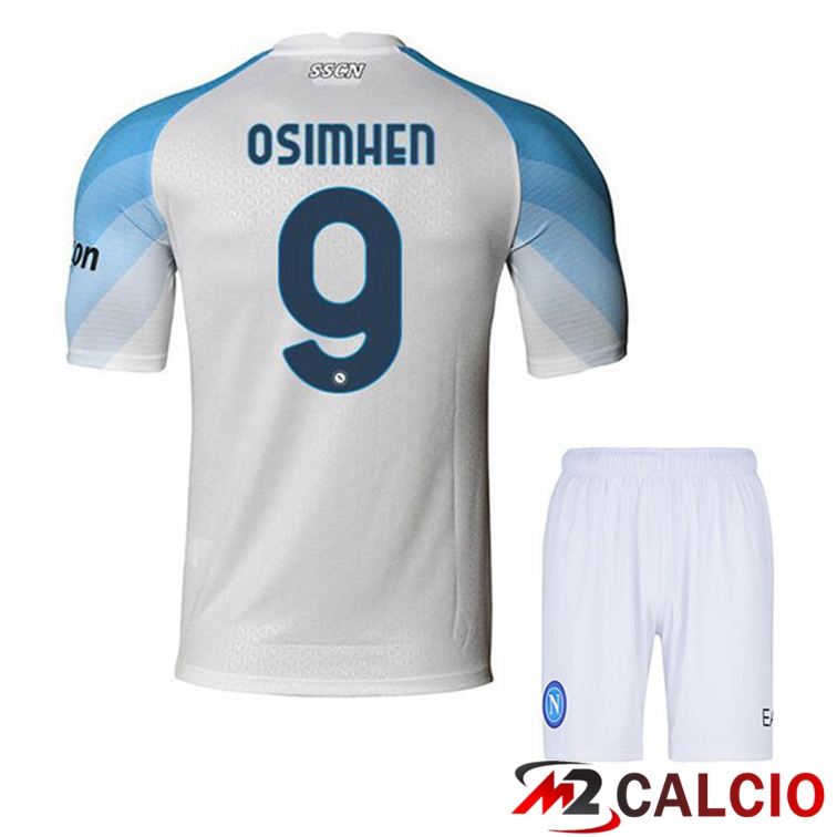 Maglie Calcio Personalizzate,Tute Calcio Squadre,Maglia Nazionale Italiana Calcio | Maglie Calcio SSC Napoli (Osimhen 9) Bambino Prima Bianco 2022/2023