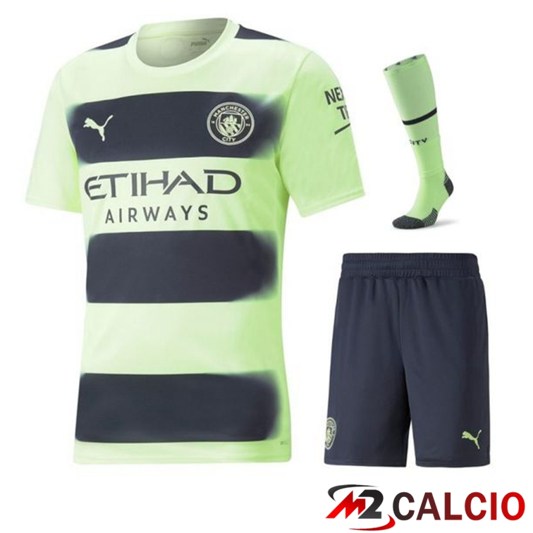 Maglie Calcio Personalizzate,Tute Calcio Squadre,Maglia Nazionale Italiana Calcio | Insieme Maglie Calcio Manchester City Terza (Pantaloncini + Calzini) 2022/2023