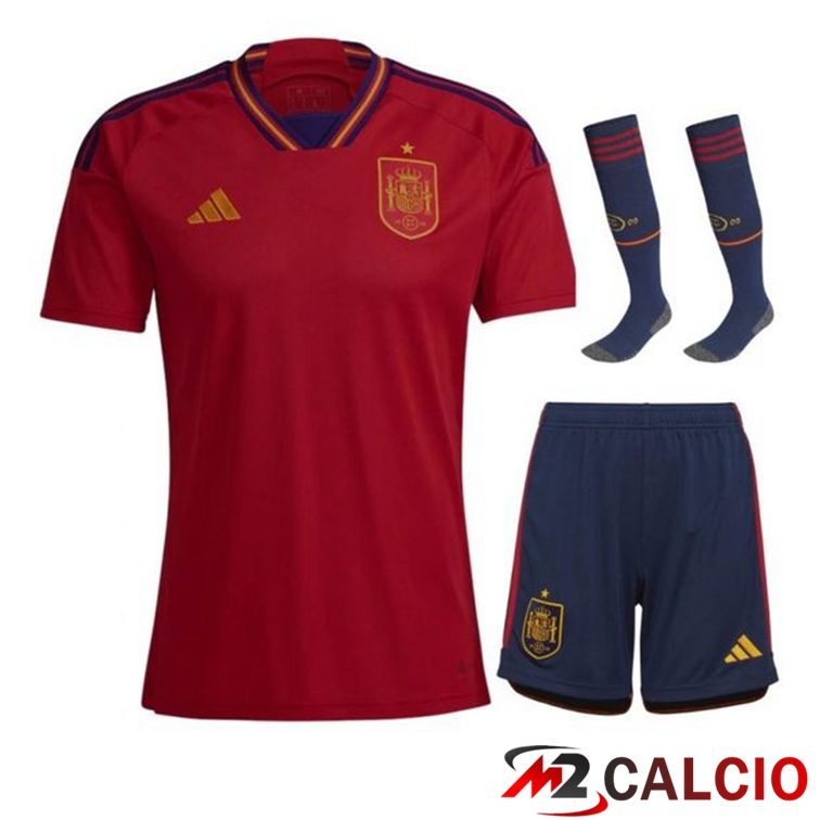 Maglie Calcio Personalizzate,Tute Calcio Squadre,Maglia Nazionale Italiana Calcio | Insieme Maglie Calcio Spagna Prima (Pantaloncini + Calzini) Coppa Del Mondo 2022