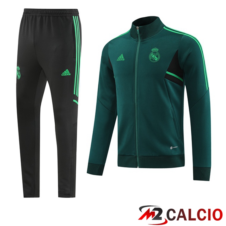 Maglie Calcio Personalizzate,Tute Calcio Squadre,Maglia Nazionale Italiana Calcio | Insieme Tuta Calcio - Giacca Real Madrid Verde 2022/2023