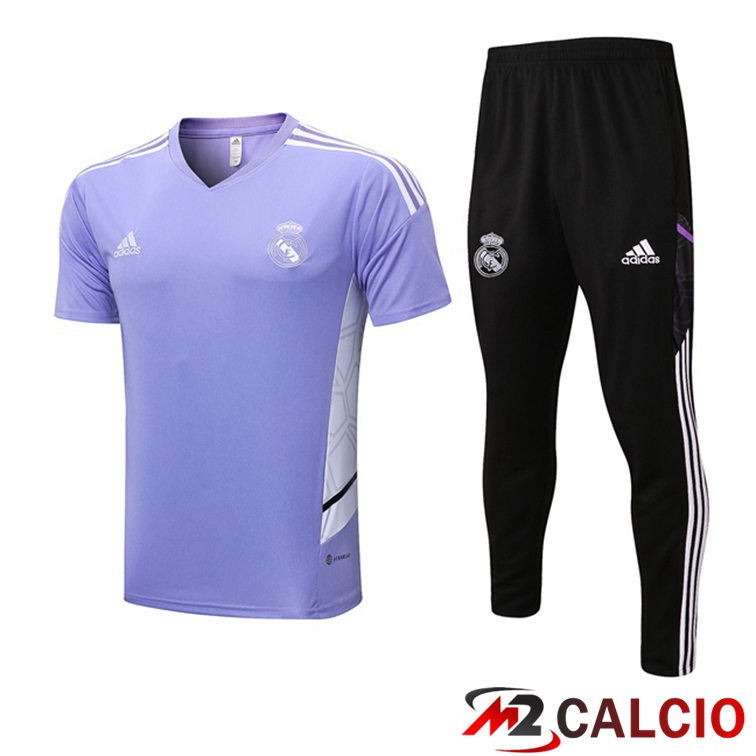 Maglie Calcio Personalizzate,Tute Calcio Squadre,Maglia Nazionale Italiana Calcio | T Shirt Allenamento Real Madrid + Pantaloni Viola 2022/2023