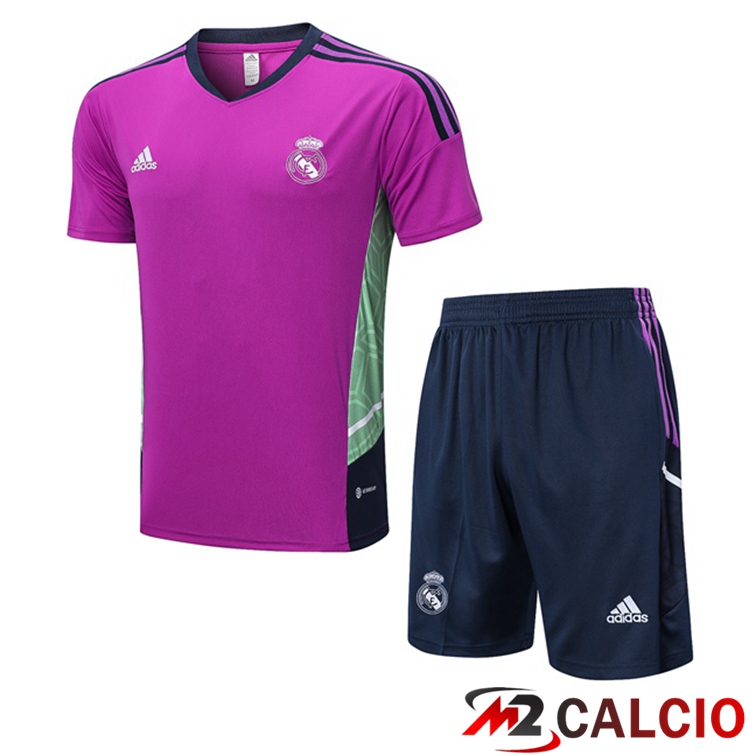 Maglie Calcio Personalizzate,Tute Calcio Squadre,Maglia Nazionale Italiana Calcio | T Shirt Allenamento Real Madrid + Pantaloncini Viola 2022/2023