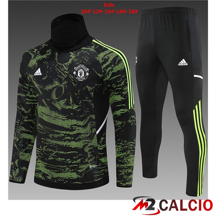 Maglie Calcio Personalizzate,Tute Calcio Squadre,Maglia Nazionale Italiana Calcio | Insieme Tuta Calcio Manchester United Collo alto Bambino Verde 2022/2023