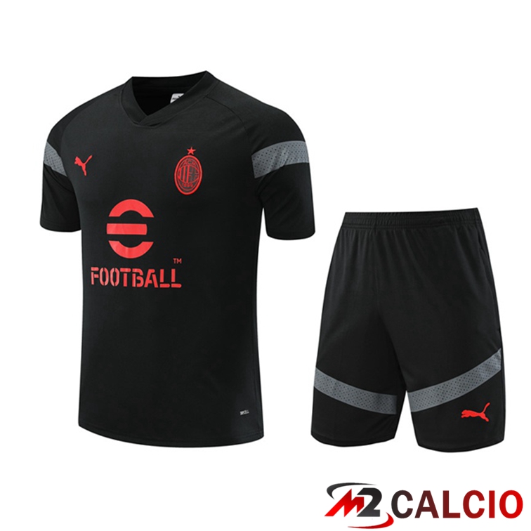 Maglie Calcio Personalizzate,Tute Calcio Squadre,Maglia Nazionale Italiana Calcio | T Shirt Allenamento AC Milan + Pantaloncini Nero 2022/2023