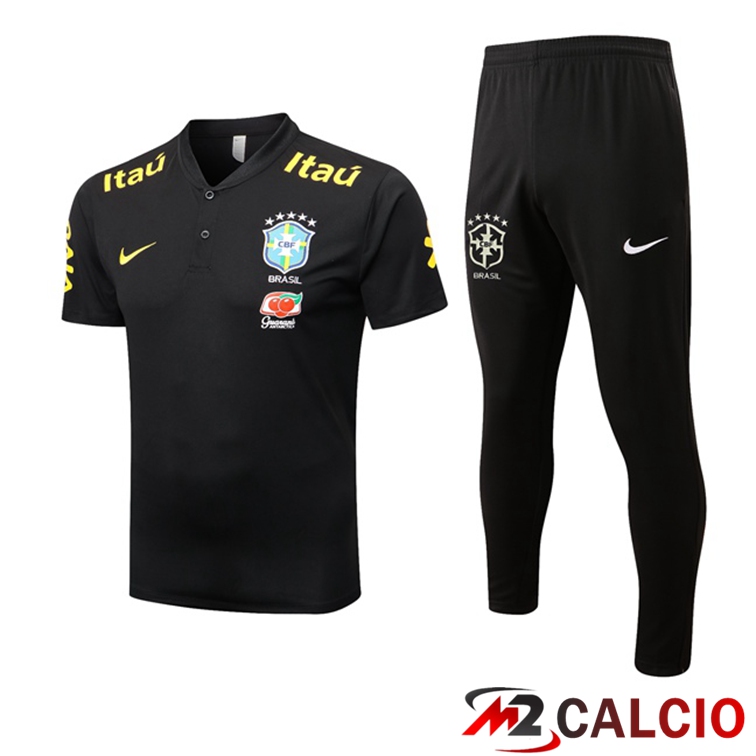 Maglie Calcio Personalizzate,Tute Calcio Squadre,Maglia Nazionale Italiana Calcio | Maglia Polo Brasile + Pantaloni Nero 2022/2023