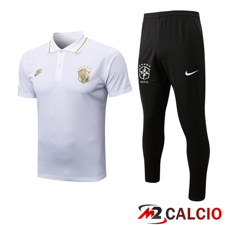 Maglie Calcio Personalizzate,Tute Calcio Squadre,Maglia Nazionale Italiana Calcio | Maglia Polo Brasile + Pantaloni Bianco 2022/2023