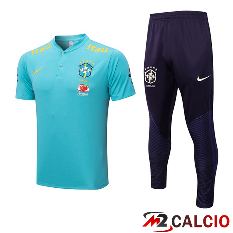 Maglie Calcio Personalizzate,Tute Calcio Squadre,Maglia Nazionale Italiana Calcio | Maglia Polo Brasile + Pantaloni Blu 2022/2023