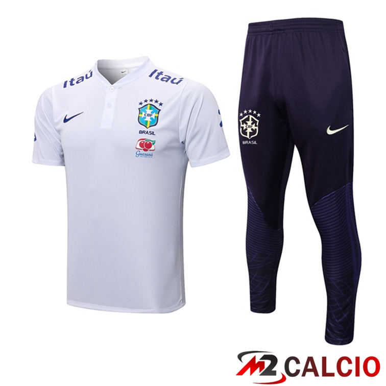 Maglie Calcio Personalizzate,Tute Calcio Squadre,Maglia Nazionale Italiana Calcio | Maglia Polo Brasile + Pantaloni Bianco 2022/2023