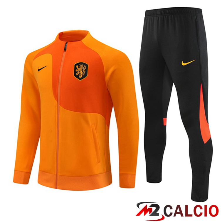 Maglie Calcio Personalizzate,Tute Calcio Squadre,Maglia Nazionale Italiana Calcio | Insieme Tuta Calcio - Giacca Paesi Bassi Arancia 2022/2023