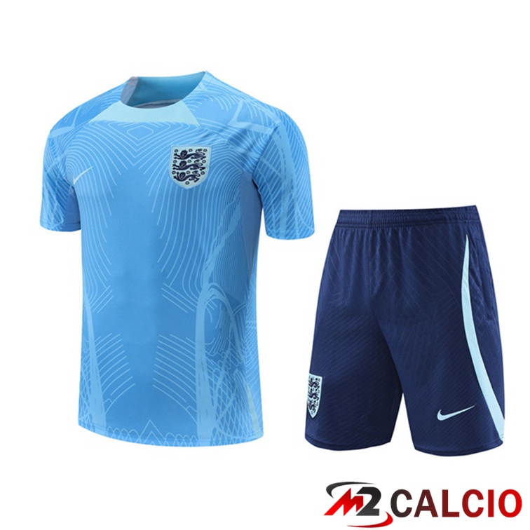 Maglie Calcio Personalizzate,Tute Calcio Squadre,Maglia Nazionale Italiana Calcio | T Shirt Allenamento Inghilterra + Pantaloncini Blu 2022/2023