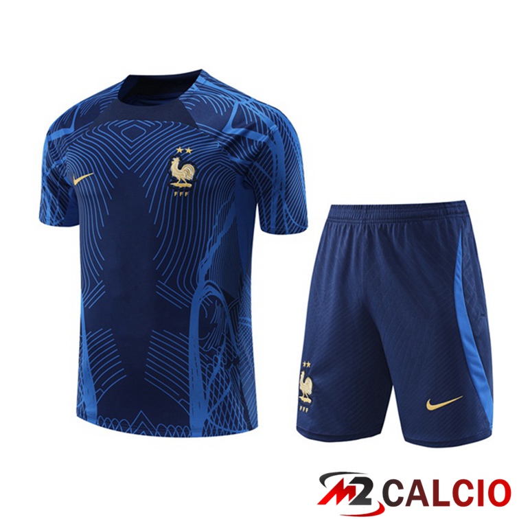 Maglie Calcio Personalizzate,Tute Calcio Squadre,Maglia Nazionale Italiana Calcio | T Shirt Allenamento Francia + Pantaloncini Blu 2022/2023
