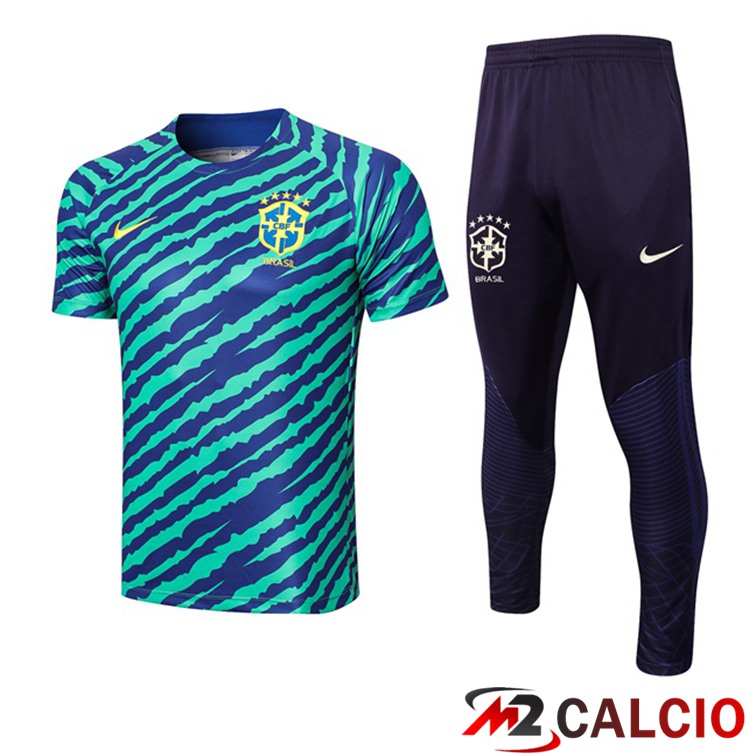 Maglie Calcio Personalizzate,Tute Calcio Squadre,Maglia Nazionale Italiana Calcio | T Shirt Allenamento Brasile + Pantaloni Verde 2022/2023