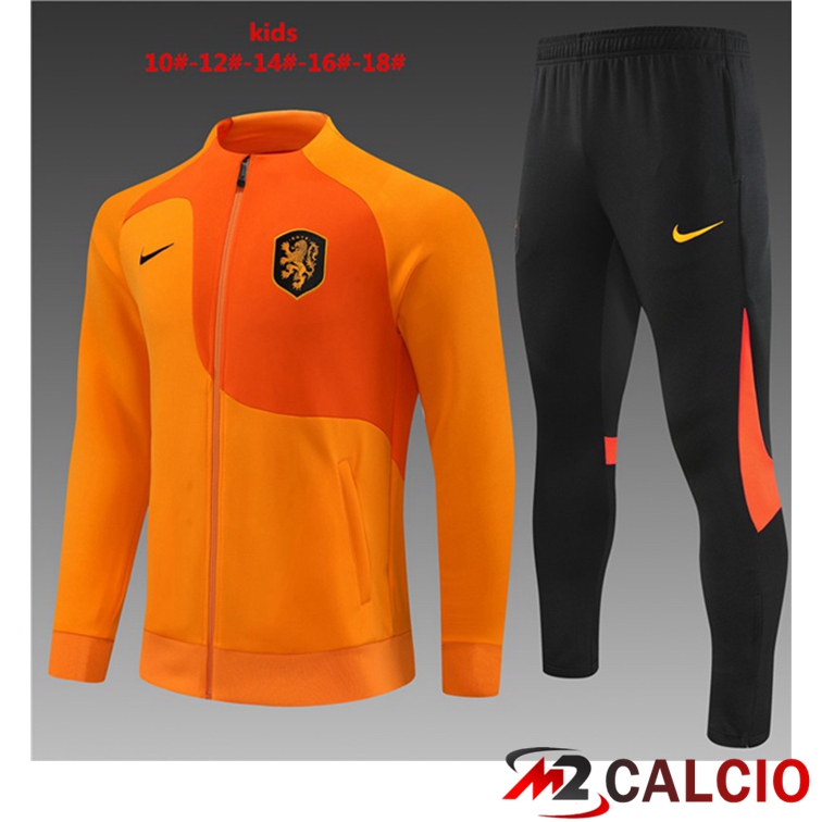 Maglie Calcio Personalizzate,Tute Calcio Squadre,Maglia Nazionale Italiana Calcio | Insieme Tuta Calcio - Giacca Paesi Bassi Bambino Arancia 2022/2023