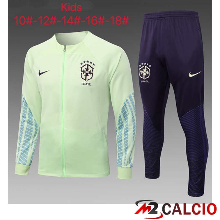 Maglie Calcio Personalizzate,Tute Calcio Squadre,Maglia Nazionale Italiana Calcio | Insieme Tuta Calcio - Giacca Brasile Bambino Verde 2022/2023