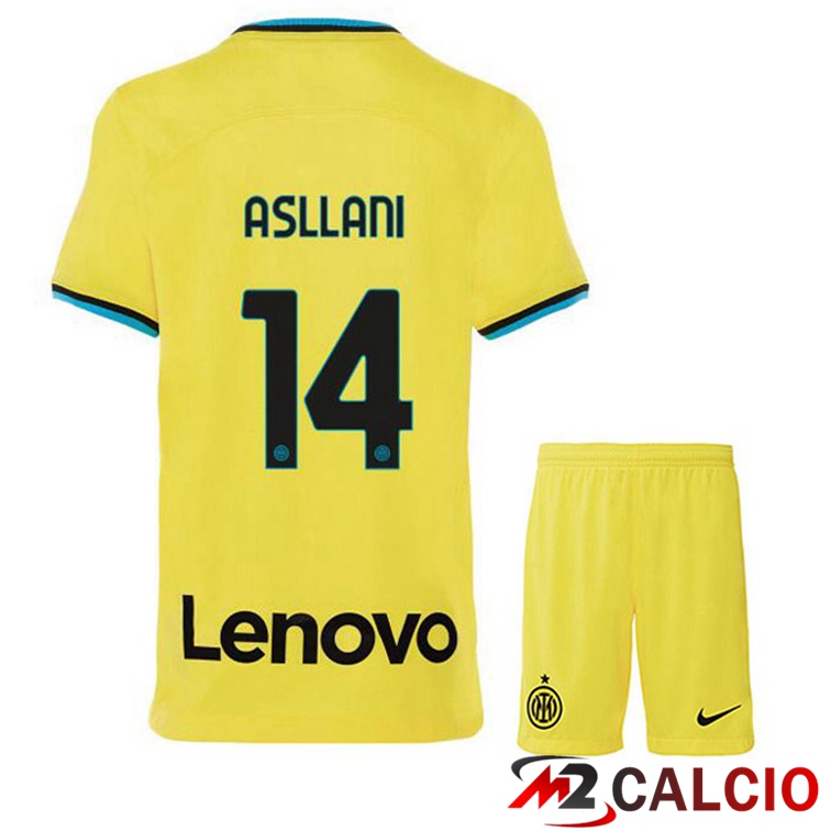 Maglie Calcio Personalizzate,Tute Calcio Squadre,Maglia Nazionale Italiana Calcio | Maglie Calcio Inter Milan (ASLLANI 14) Bambino Terza Giallo 2022/2023