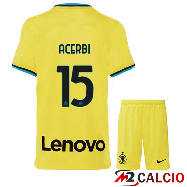 Maglie Calcio Personalizzate,Tute Calcio Squadre,Maglia Nazionale Italiana Calcio | Maglie Calcio Inter Milan (ACERBI 15) Bambino Terza Giallo 2022/2023