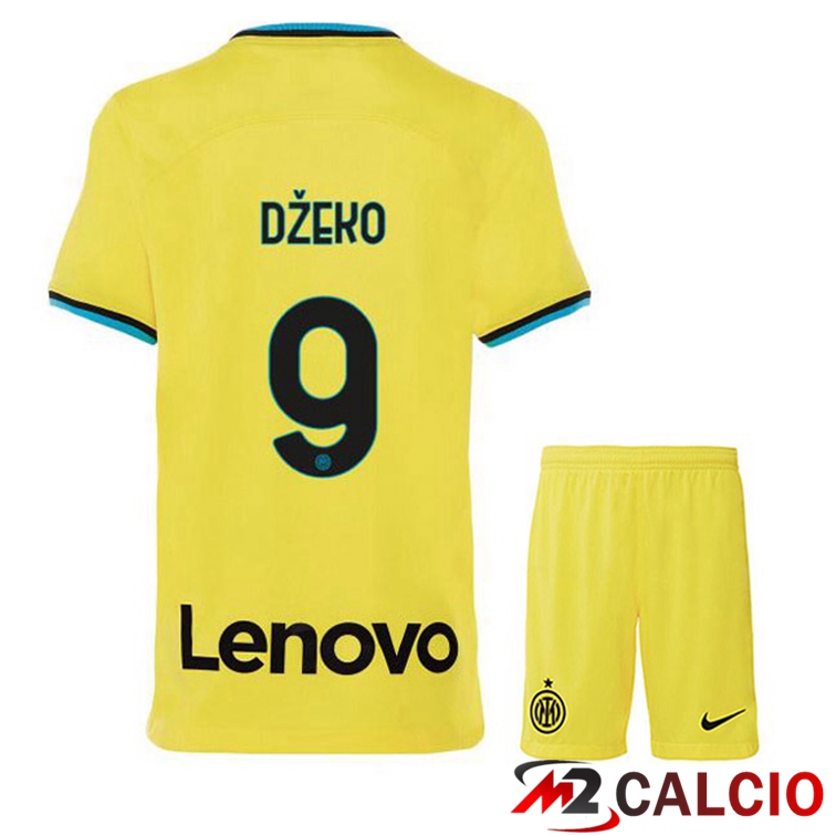 Maglie Calcio Personalizzate,Tute Calcio Squadre,Maglia Nazionale Italiana Calcio | Maglie Calcio Inter Milan (DŽEKO 9) Bambino Terza Giallo 2022/2023