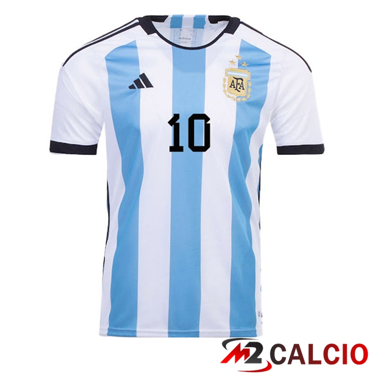 Maglie Calcio Argentina (MESSI 10) 3 Stars Prima Coppa Del Mondo 2022