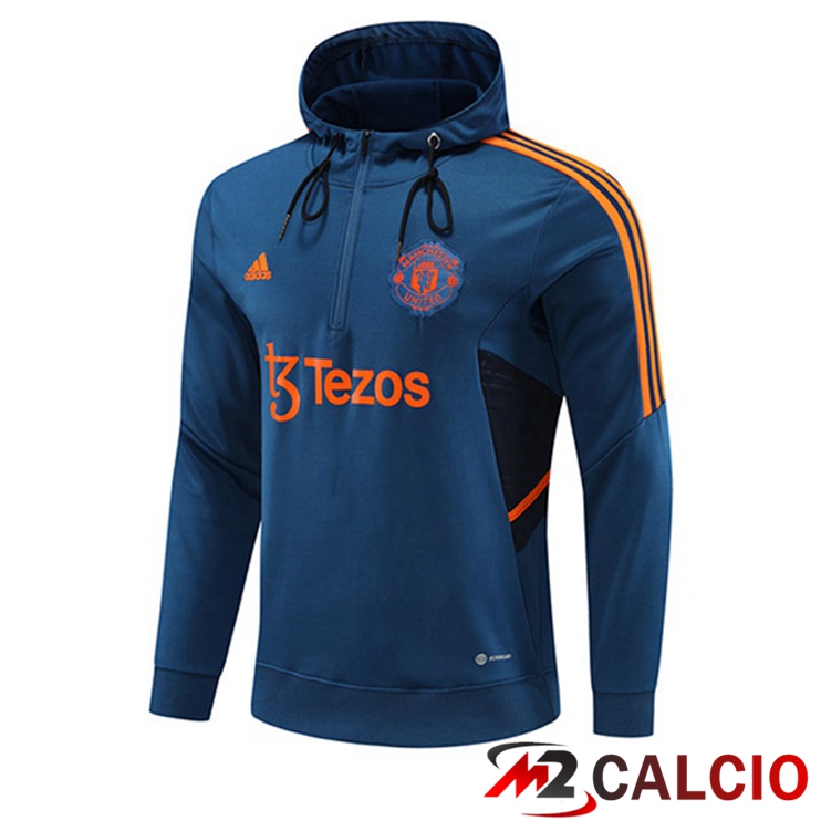 Maglie Calcio Personalizzate,Tute Calcio Squadre,Maglia Nazionale Italiana Calcio | Felpa Cappuccio Manchester United Blu 2022/2023