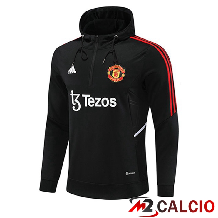 Maglie Calcio Personalizzate,Tute Calcio Squadre,Maglia Nazionale Italiana Calcio | Felpa Cappuccio Manchester United Nero 2022/2023