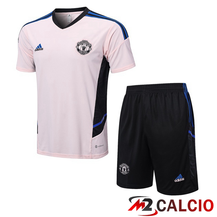 Maglie Calcio Personalizzate,Tute Calcio Squadre,Maglia Nazionale Italiana Calcio | T Shirt Allenamento Manchester United + Pantaloncini Rosa 2022/2023