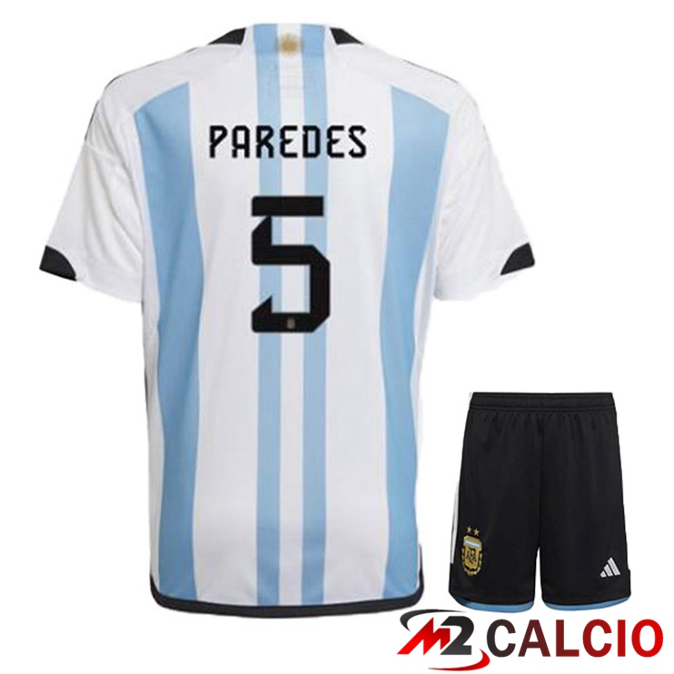 Maglie Calcio Personalizzate,Tute Calcio Squadre,Maglia Nazionale Italiana Calcio | Maglie Calcio Argentina (PAREDES 5) Bambino Prima Blu Bianco Coppa Del Mondo 2022