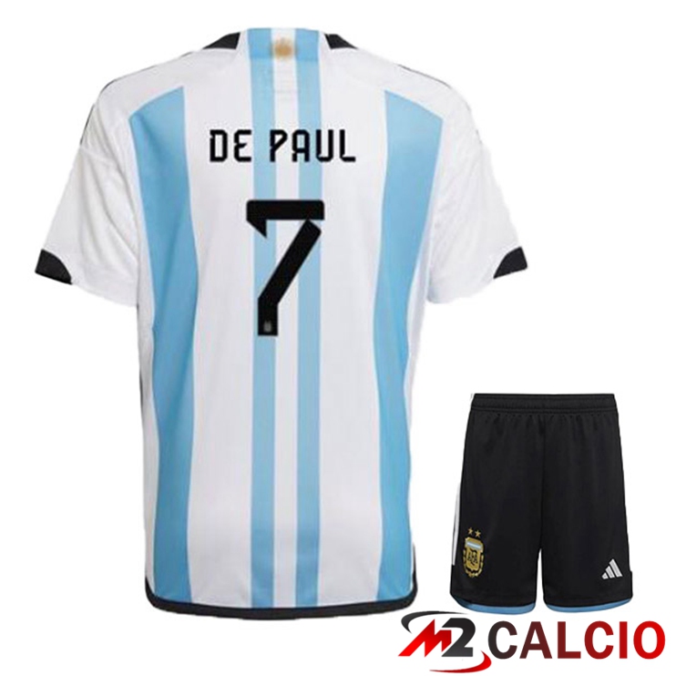 Maglie Calcio Personalizzate,Tute Calcio Squadre,Maglia Nazionale Italiana Calcio | Maglie Calcio Argentina (DE PAUL 7) Bambino Prima Blu Bianco 2022/2023