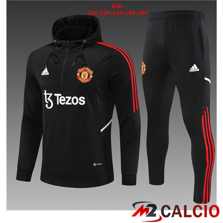 Maglie Calcio Personalizzate,Tute Calcio Squadre,Maglia Nazionale Italiana Calcio | Insieme Giacca Con Cappuccio Tuta Manchester United Bambino Nero 2022/2023