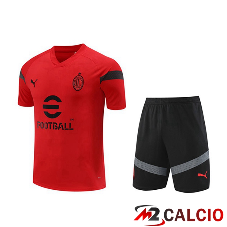 Maglie Calcio Personalizzate,Tute Calcio Squadre,Maglia Nazionale Italiana Calcio | T Shirt Allenamento AC Milan + Pantaloncini Rosso 2022/2023