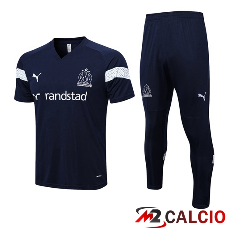 Maglie Calcio Personalizzate,Tute Calcio Squadre,Maglia Nazionale Italiana Calcio | T Shirt Allenamento Marsiglia + Pantaloni Blu Reale 2022/2023