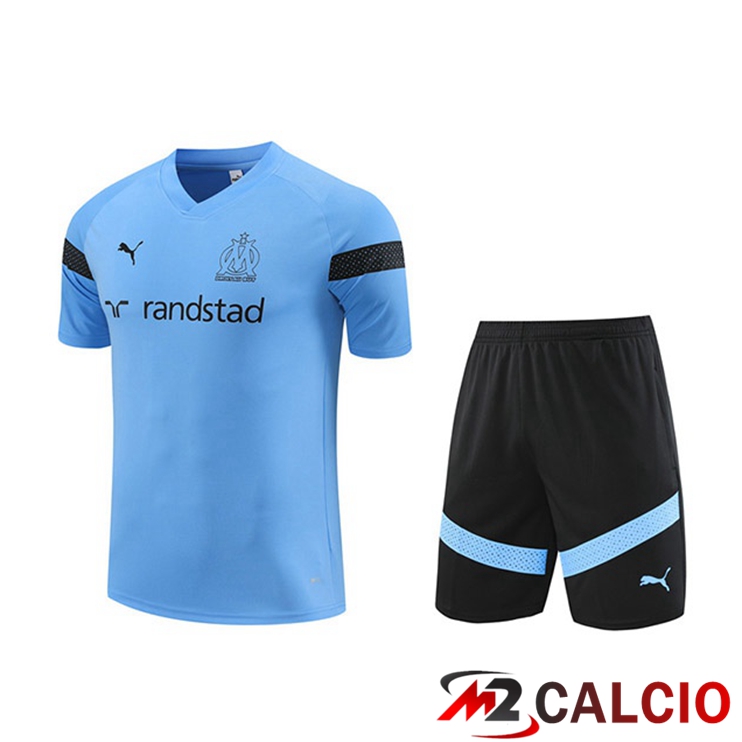 Maglie Calcio Personalizzate,Tute Calcio Squadre,Maglia Nazionale Italiana Calcio | T Shirt Allenamento Marsiglia + Pantaloncini Blu 2022/2023