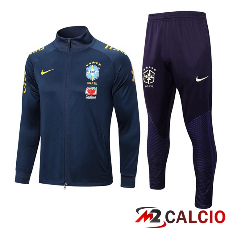 Maglie Calcio Personalizzate,Tute Calcio Squadre,Maglia Nazionale Italiana Calcio | Insieme Tuta Calcio - Giacca Brasile Blu Reale 2022/2023