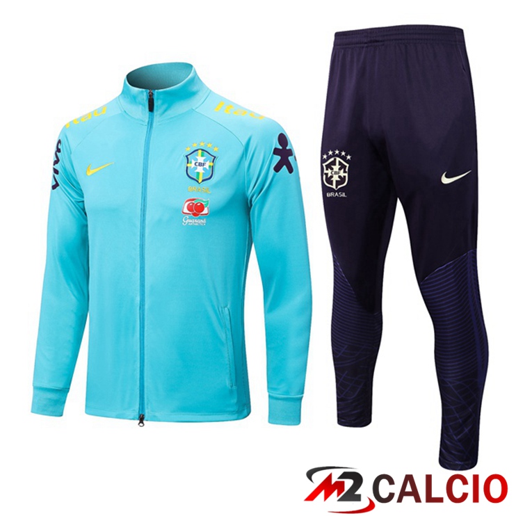 Maglie Calcio Personalizzate,Tute Calcio Squadre,Maglia Nazionale Italiana Calcio | Insieme Tuta Calcio - Giacca Brasile Blu 2022/2023